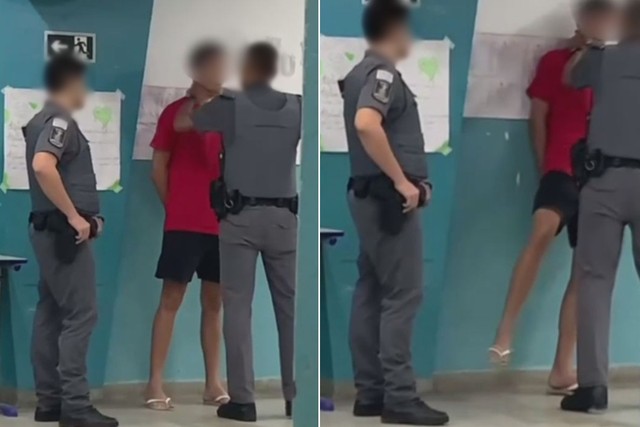 Policial aperta pescoço de estudante dentro de escola no litoral de SP